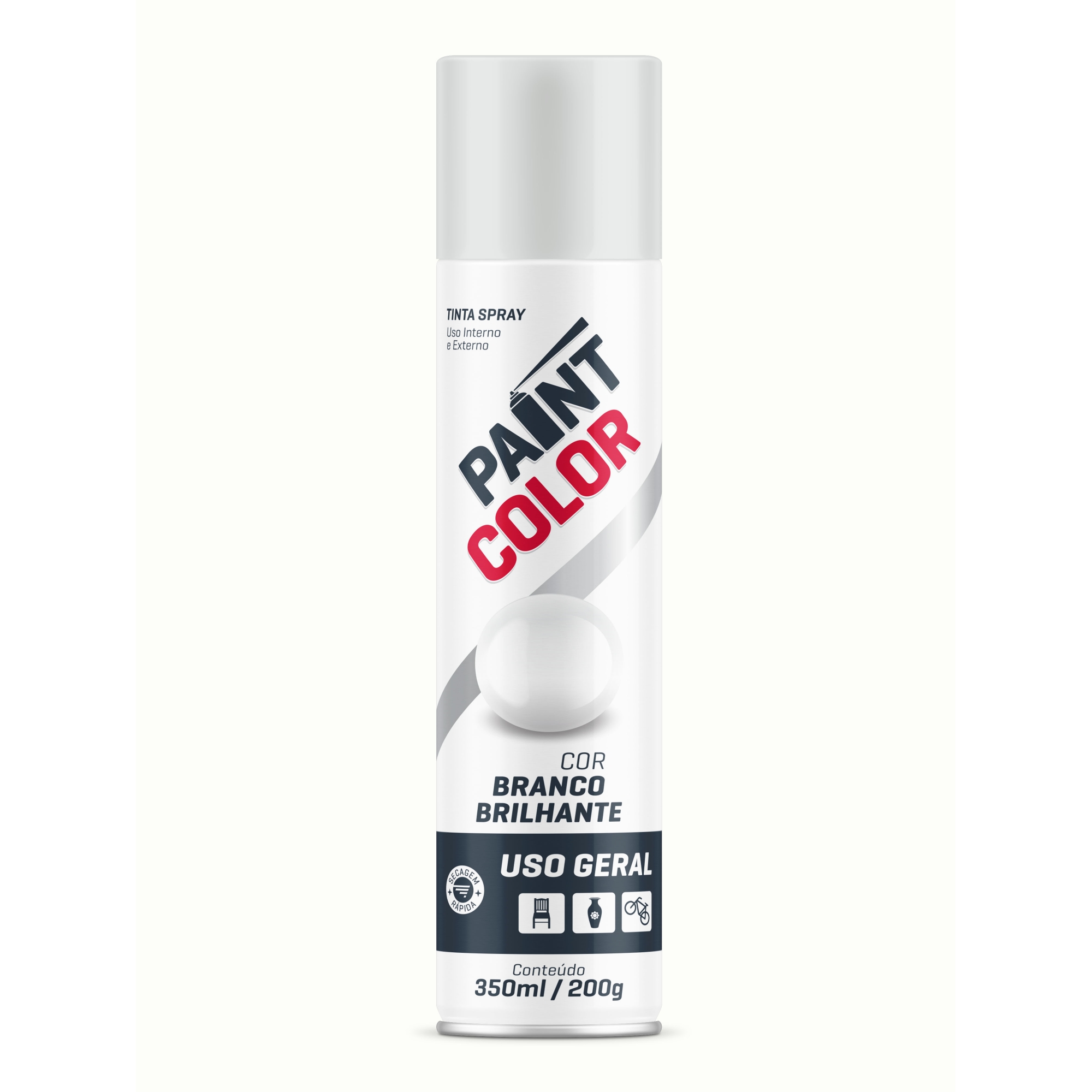 Tinta Spray Uso Geral Branco Brilhante De 350ml / 200g - Paint Color