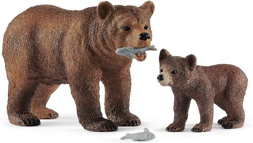 Schleich Wild Life Mãe Urso com filhote e peixe Oficial Licenciado