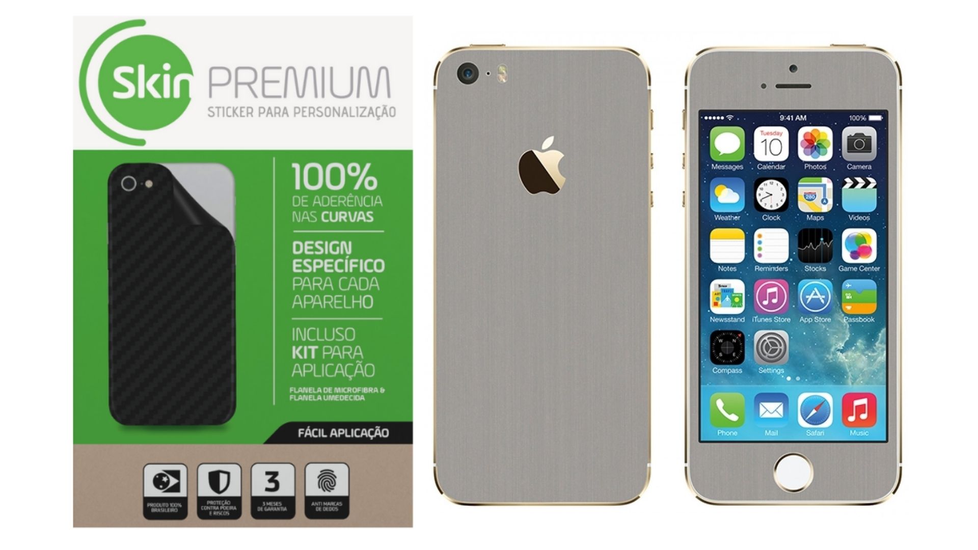 Skin Premium Estampa Aço Escovado Verso e Laterais para Iphone 5/5s/Se