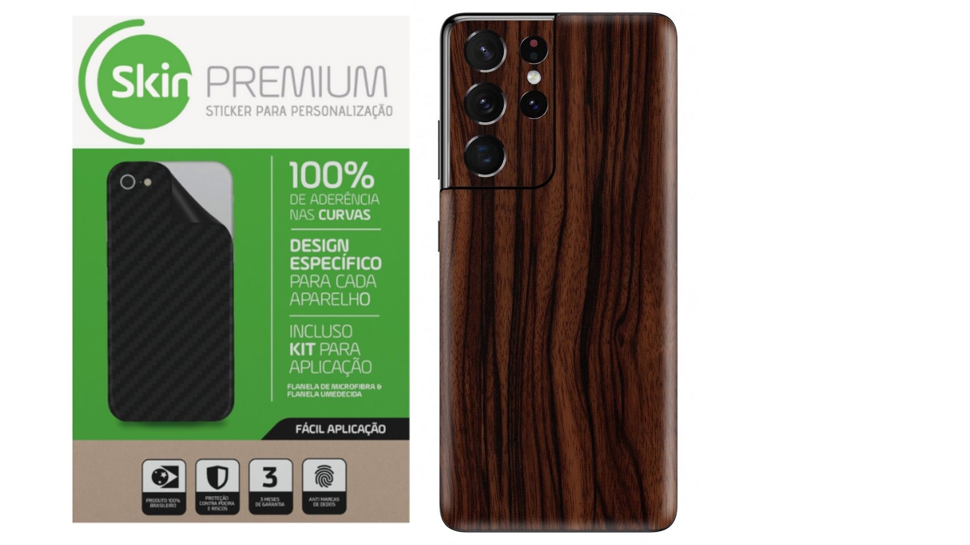 Skin Premium Estampa de Madeira Escura para Samsung Galaxy S21 Ultra 