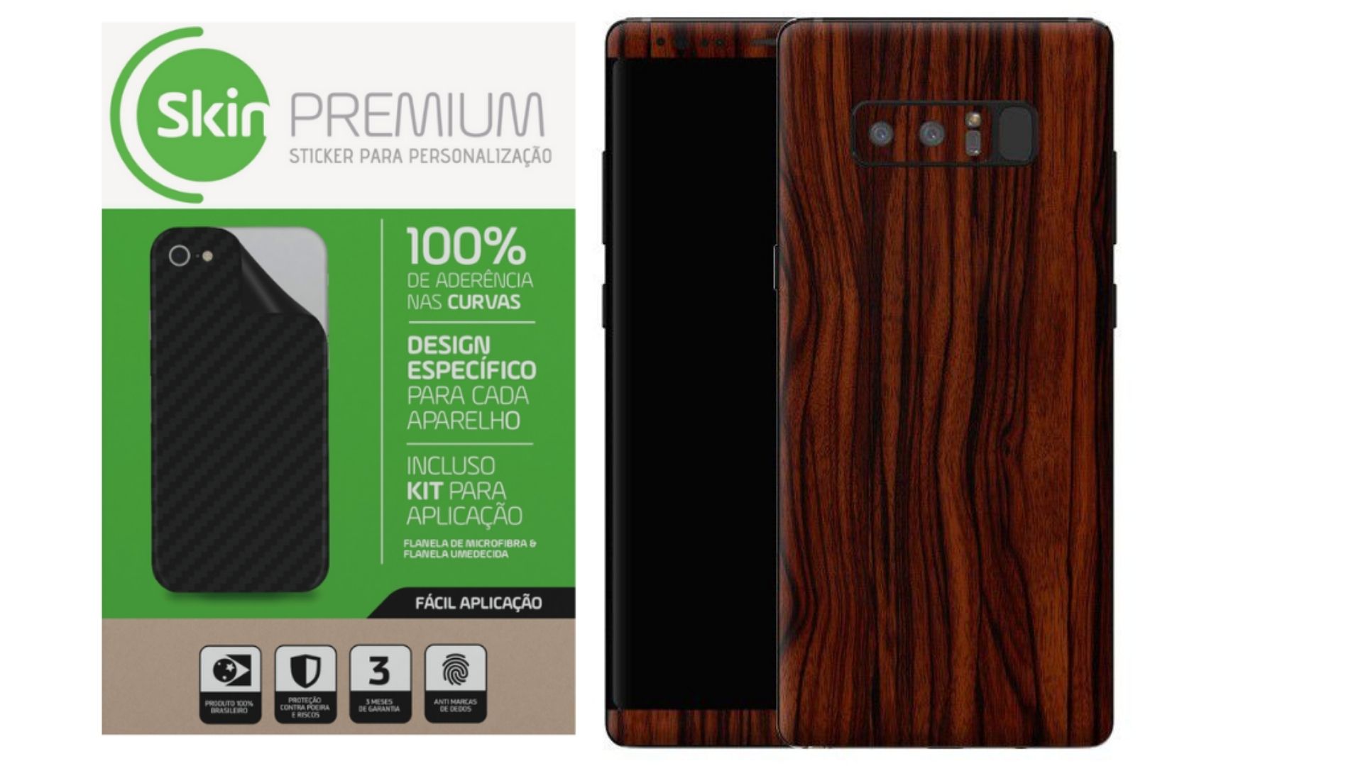 Skin Premium Estampa De Madeira Verso e Laterais para Samsung Galaxy Note 8