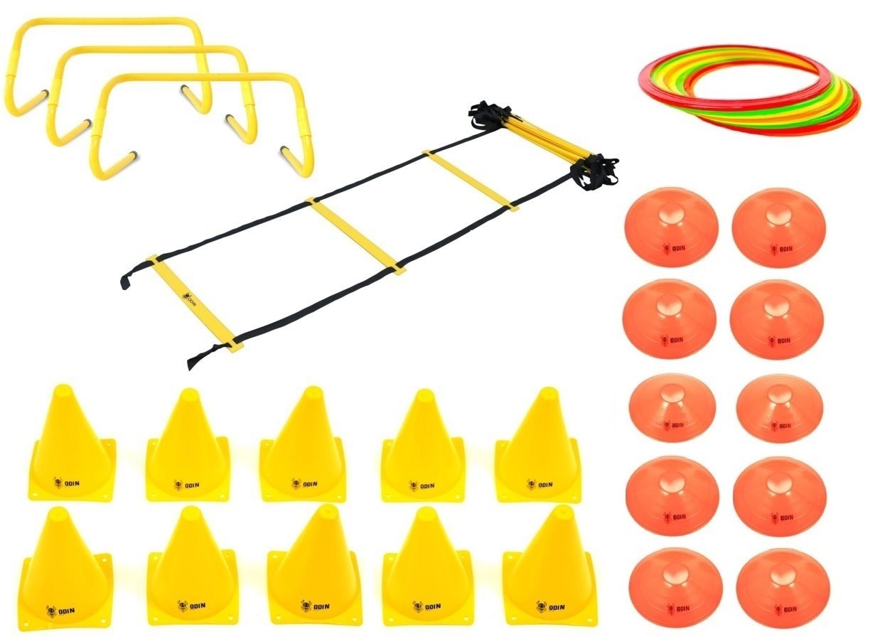 Kit Funcional Escada de Agilidade + 3 Barreiras + 12 Argolas de Agiliade + 10 Cones + 10 Chapéu Chinês