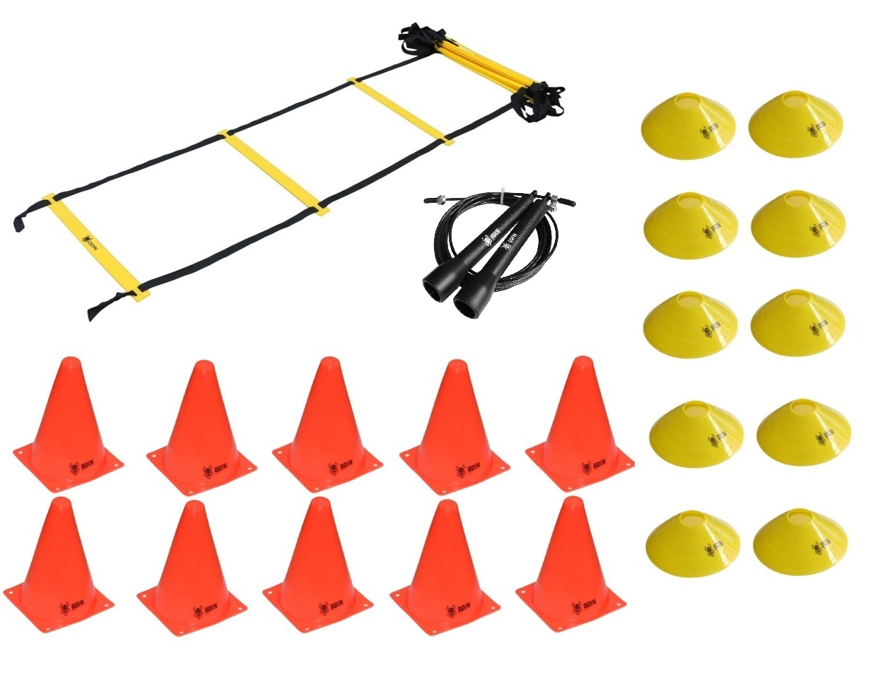 Kit Funcional Escada de Agilidade + Speed Rope + 10 Cones + 10 Half Cone Chapéu Chinês