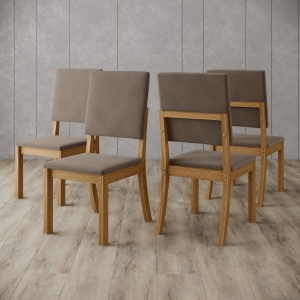Conjunto com 4 Cadeiras Milla para Sala de Jantar Henn - Nature/Marrom Amêndoa