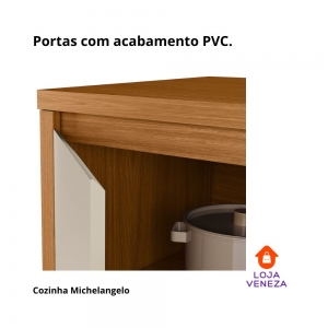Cozinha Compacta 190cm Vidro Reflecta 8 Portas 3 Gavetas Michelangelo Linea Brasil - Nature/Off White
