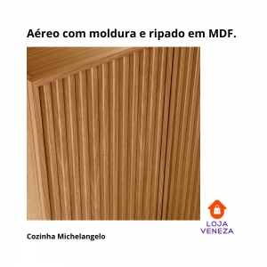 Cozinha Completa 320cm de MDF Aéreo Ripado 7 peças 13 Portas 3 Gavetas Michelangelo Linea Brasil - Nature/Off White
