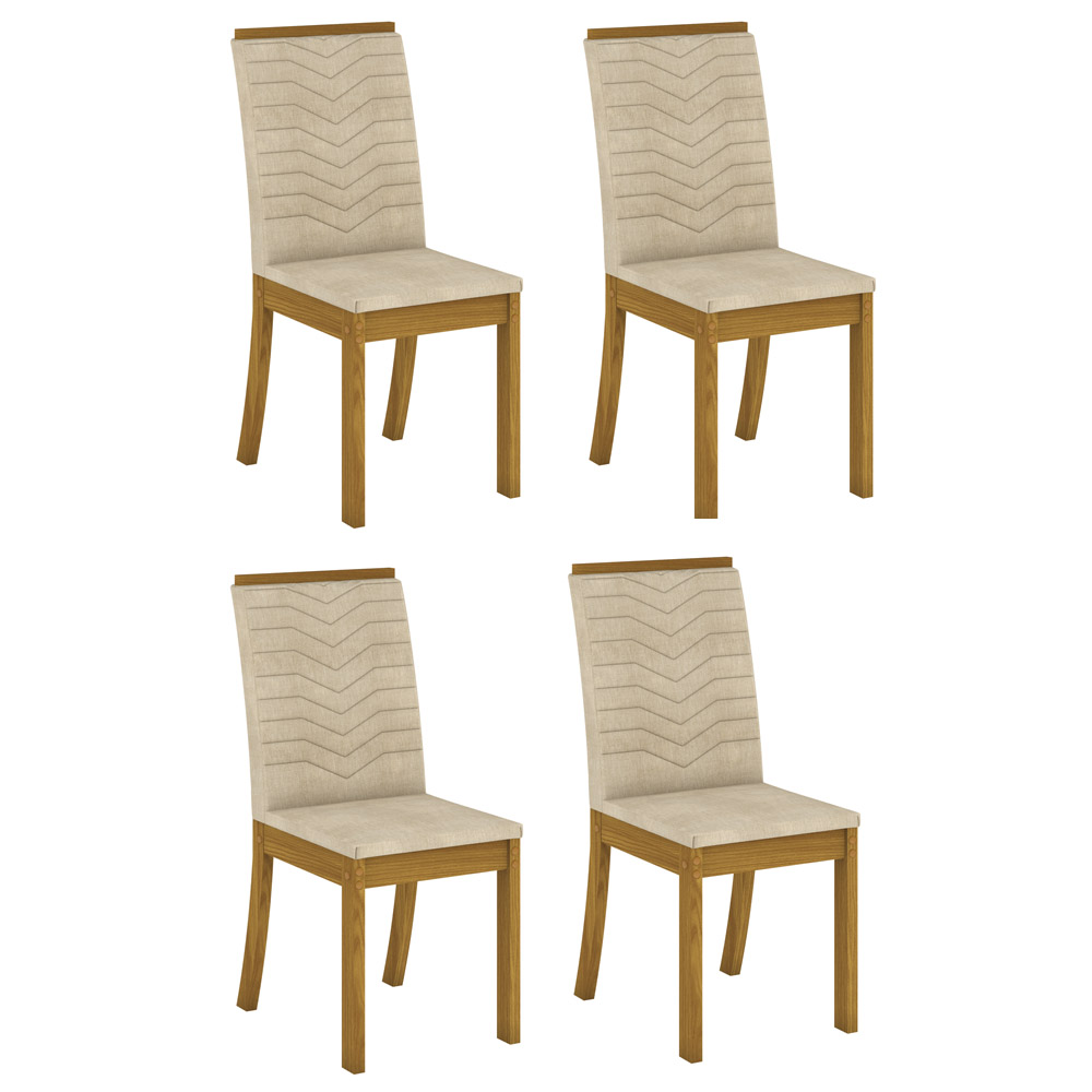 Conjunto com 4 Cadeiras Dina para Sala de Jantar Henn - Nature/Linho - Loja Veneza