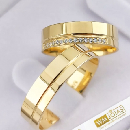 Aliança em ouro 18k para casamento com pedras 6mm WM10387
