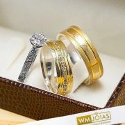 Alianças de noivado e casamento modelo anatômico, ouro e prata  WM10236