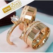 Par de  alianças mais anel de noivado em ouro  WM10061
