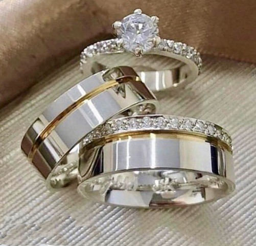 Alianças de namoro e anel solitario  em prata WM10277