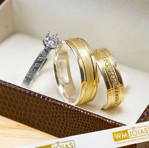 Alianças de noivado prata e ouro ganhe um anel WM10243