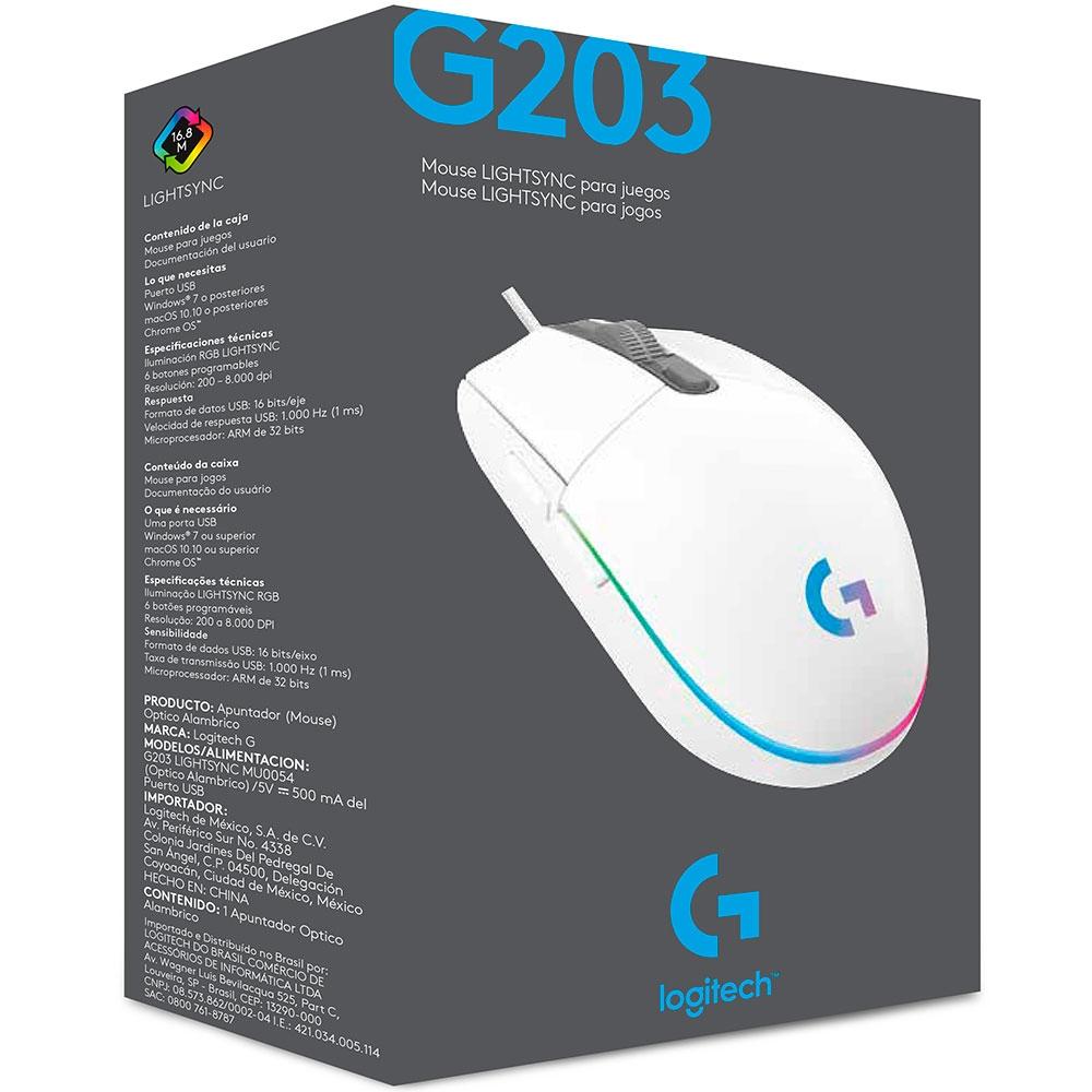 Mouse Logitech G203 Lightsync RGB Branco