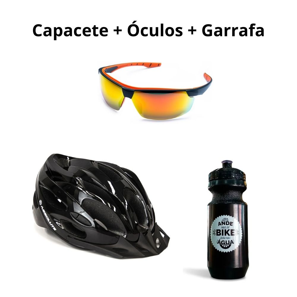 Capacete Ciclismo Absolute Nero Led + Óculos + Garrafa