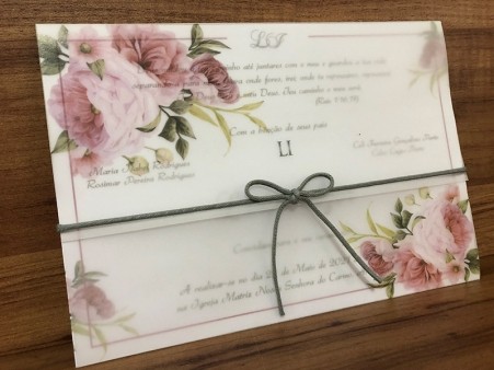 Convite de Casamento Floral Papel Vegetal