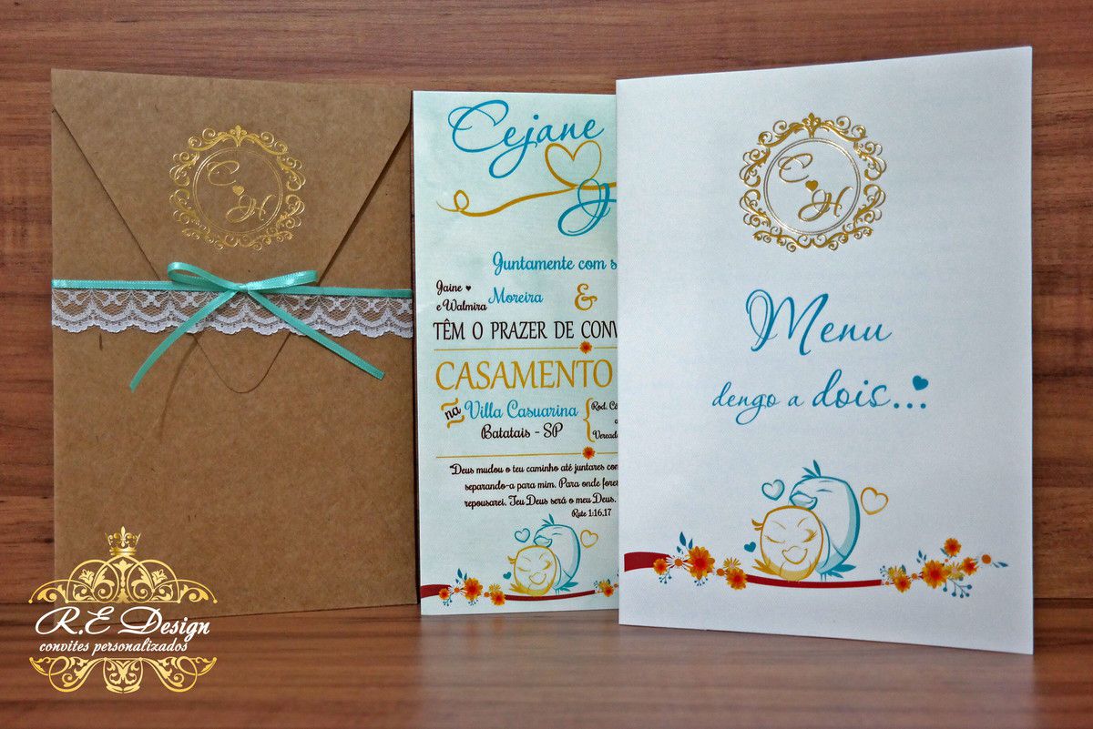 Convite de Casamento com Envelope com Hot Stamping