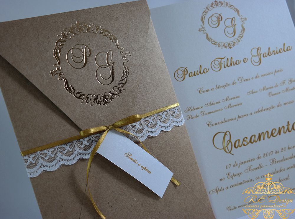 Convite de Casamento com Envelope com Hot Stamping