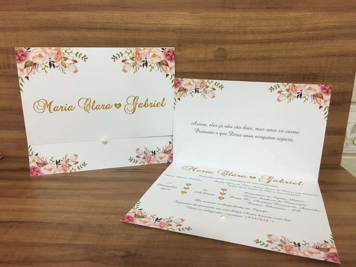 Convite de Casamento Floral com Meia Pérola