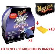 2 Cera Nxt Tech Wax 2.0 Meguiars Pasta Roxa G12711 + 10 Flanela Toalha Microfibra 40 X 60 Cm Autoamerica (sem embalagem / blister)