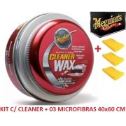 Cera Meguiars Cleaner Wax Pasta Limpadora A1214 + 03 Flanela Toalha Microfibra 40 X 60 Cm Autoamerica (sem embalagem / blister)