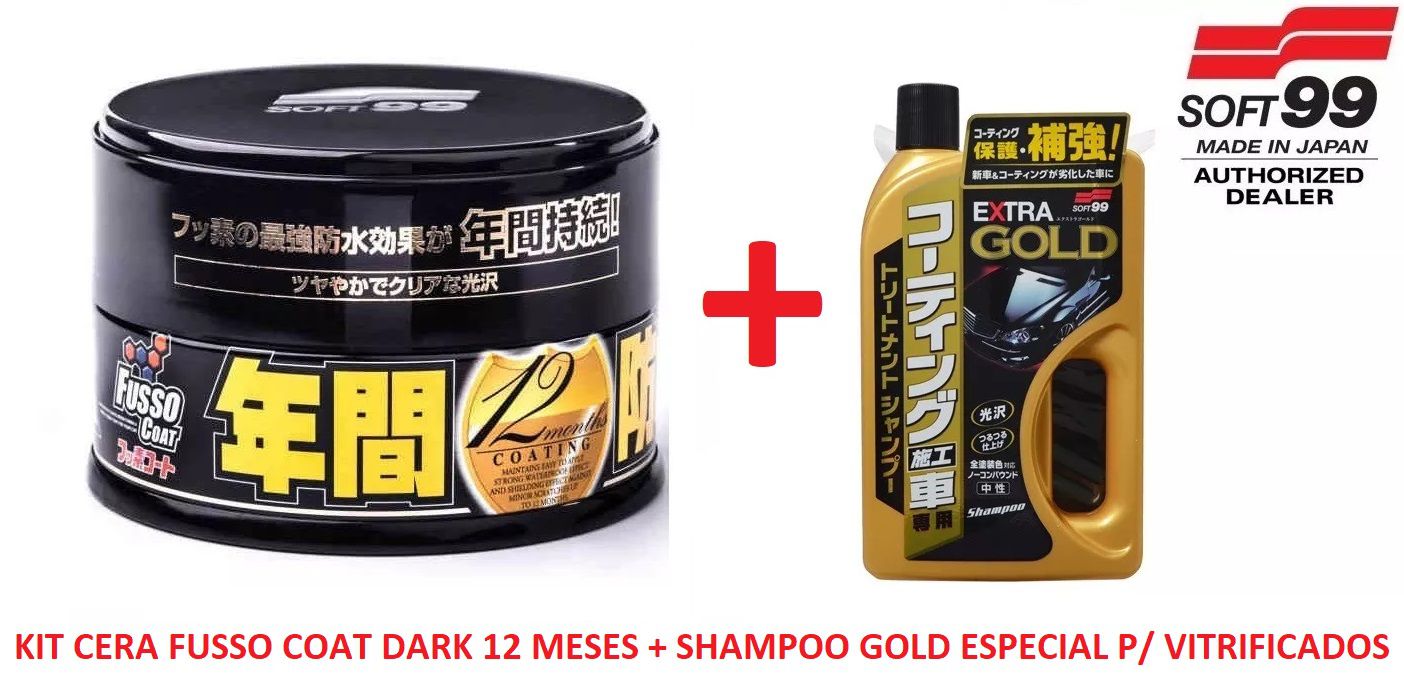 Cera Fusso Coat Black Escuros Preto Dark 1 Ano Soft99 + Shampoo Para Carros Vitrificados Gold Extra Soft99 750ml