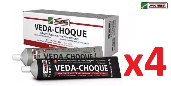 Kit c/ 04 Veda Choque Maxi Rubber 290g Cola Parachoque Solda Plástica