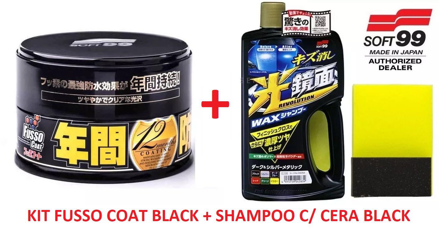 Kit c/ Cera Fusso Coat Black Escuros Preto Dark 1 Ano Soft99  + &#8203;Shampoo C/ Cera Para Cores Escuras Dark Gloss 700ml Soft99
