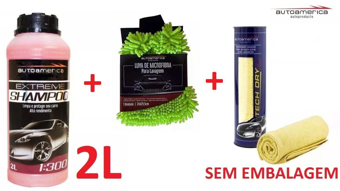 Kit Lavagem Shampoo Extreme 2L + Luva Micofibra + Tech Dry Plus