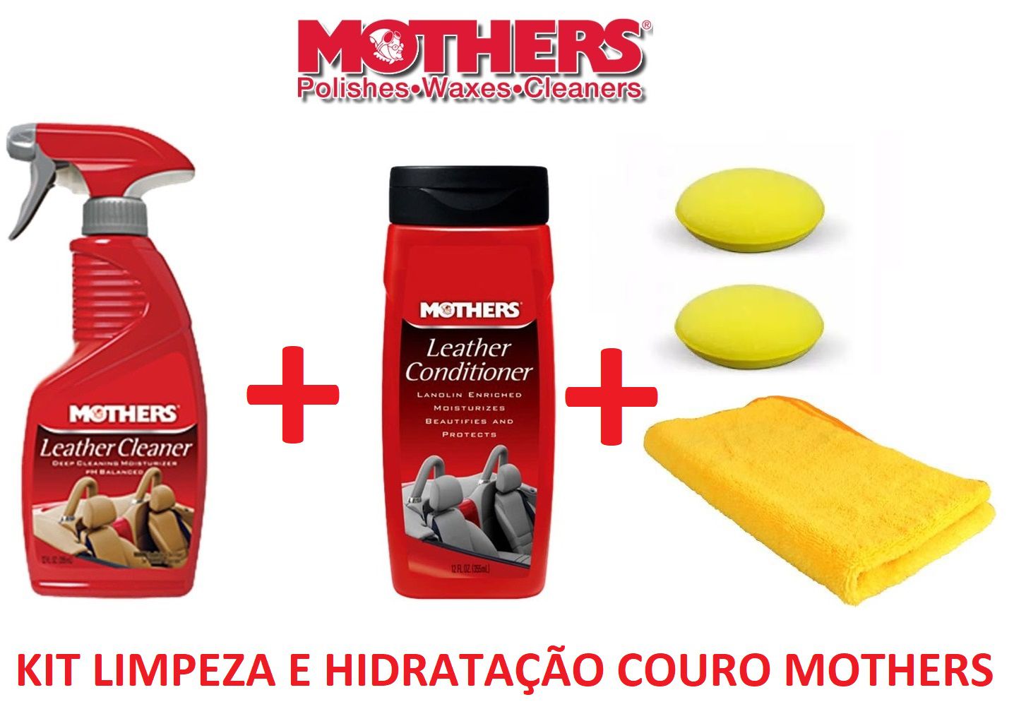 Kit Limpa Hidrata Couro Leather Mothers Aplicador Microfibra