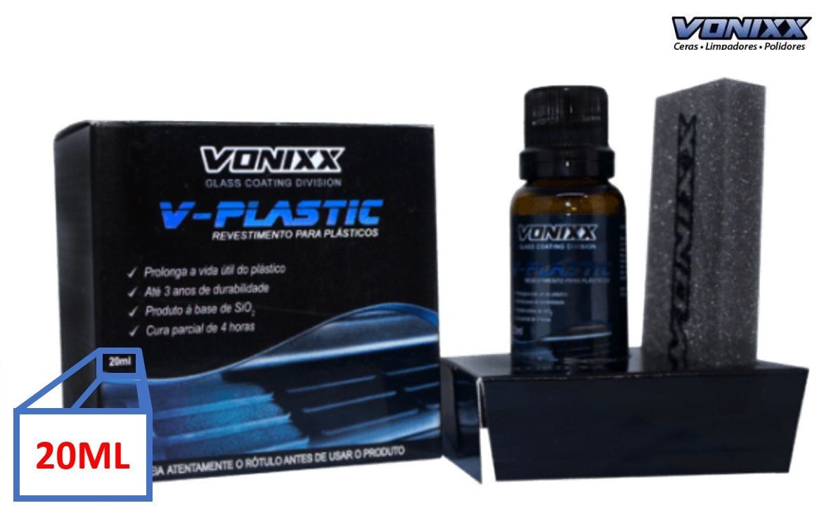 V-PLASTIC 20ml vitrificador p/ plásticos + Limpador multiação APC 500ML + Revelax Vonixx . 02 microfibra