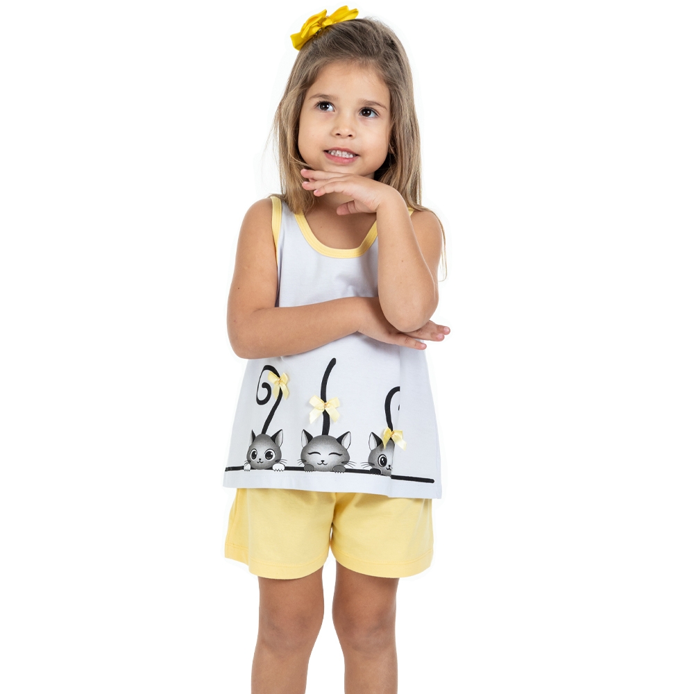 Short Doll Infantil em Malha com Estampa de Gatinho
