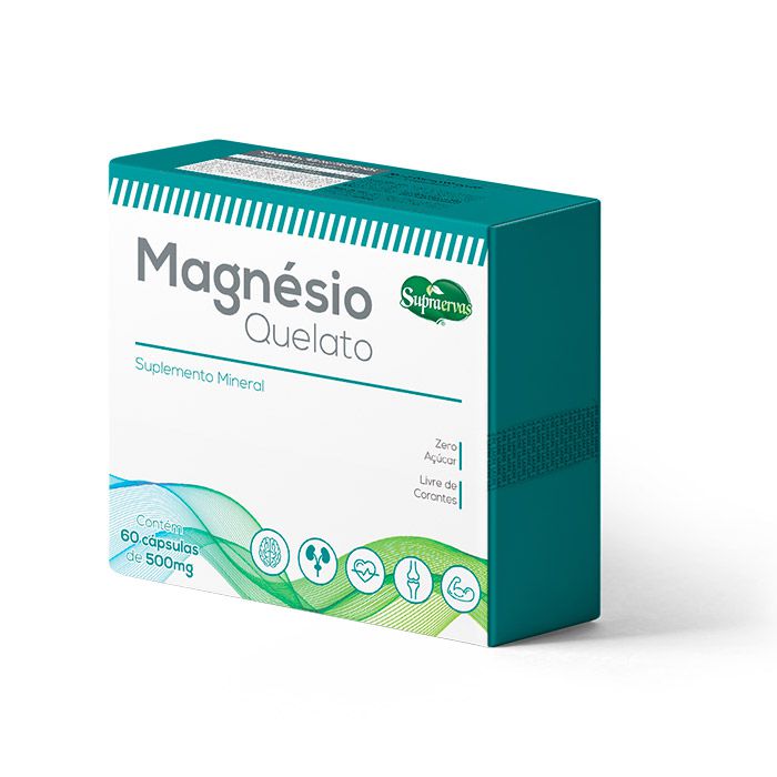 Magnésio Quelato - 60 Cápsulas - 400mg - Zero Açúcar, Livre de corantes.