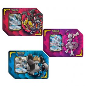 Pokémon TCG: Latas Colecionáveis Parceria Poderosa - Lucario e Melmetal GX + Mewtwo e Mew GX + Garchomp e Giratina GX