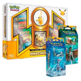 Pokémon TCG: Box Coleção Red & Blue - Pikachu EX + Deck SM1 Sol e Lua - Sombra Florestal e Maré Brilhante