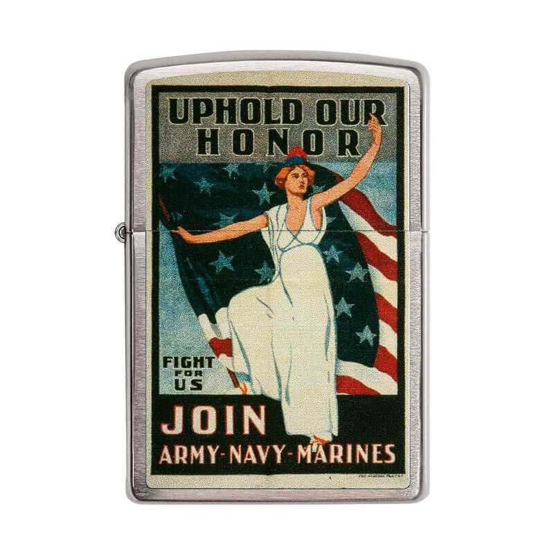 Isqueiro Zippo 29599 Classic Cromado U.S Army® - Navy® - Marines Vintage Poster Escovado