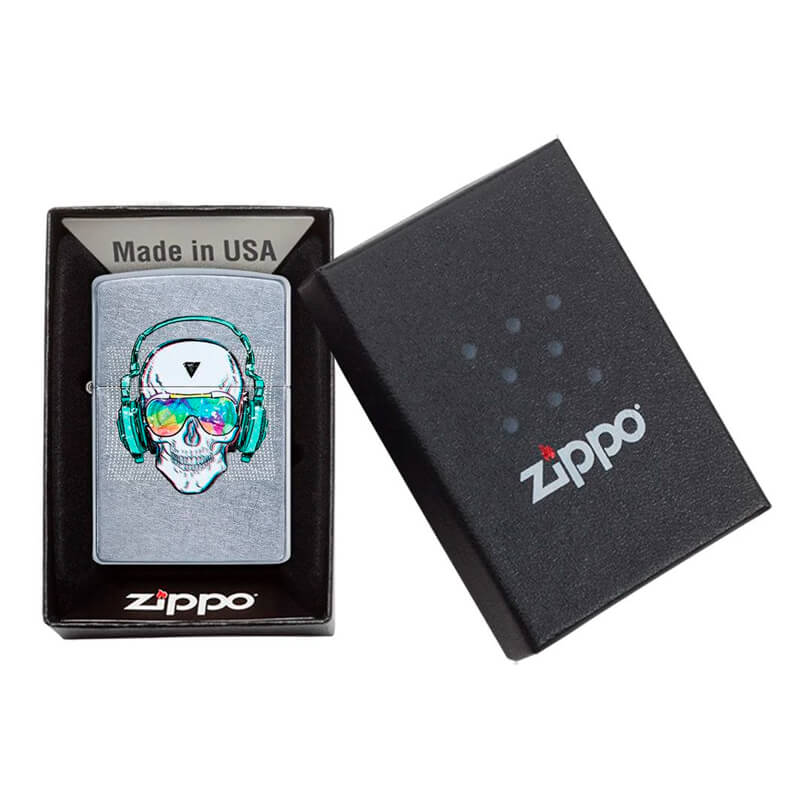 Isqueiro Zippo 29855 Classic Cromado Skull Headphone Street Chrome™