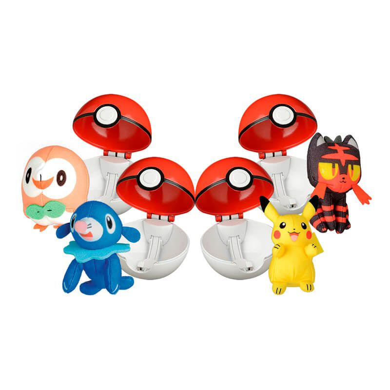Pelúcias Pokémon POP Action Pokébola - Pikachu + Rowlet + Litten + Popplio WCT/DTC