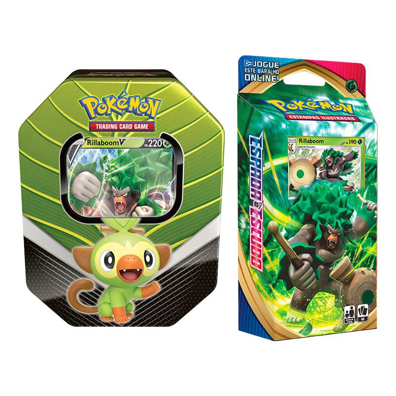 Pokémon TCG: Lata Colecionável Parceiros de Galar - Rillaboom V + Baralho Temático Rillaboom