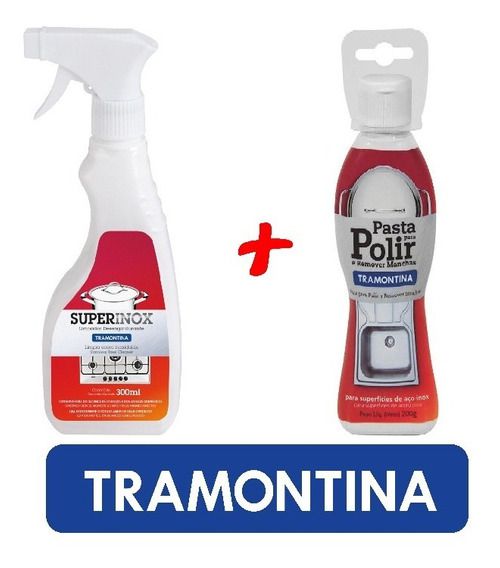 Kit Limpa Inox - Spray Tramontina Super Inox 300 ml + Pasta Polidora Para Limpar E Polir Inox Abrasiva Tramontina