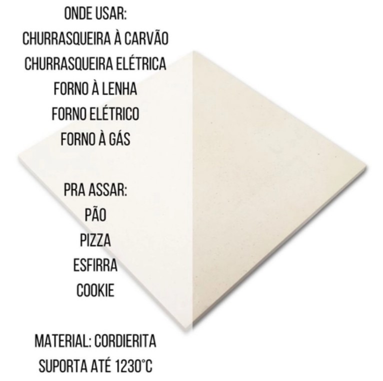 Pedra Refrataria 40 x 40 cm para pizza na Churrasqueira e Forno