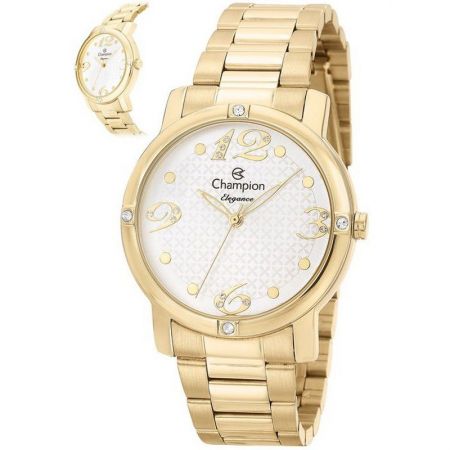 Relógio Champion Feminino Dourado Aço Analógico Elegance CN27634H