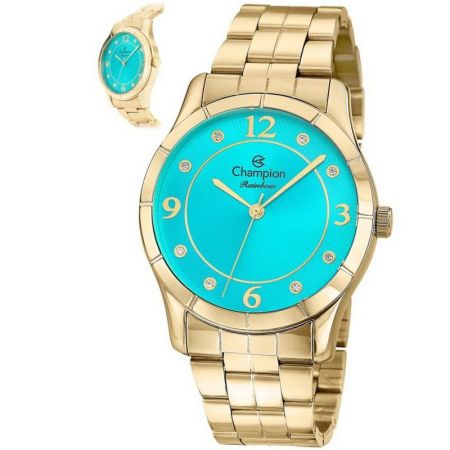 Relógio Champion Feminino Dourado Aço Analógico Rainbow CN29909O