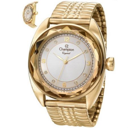 Relógio Champion Feminino Dourado Analógico Crystal CN27858H