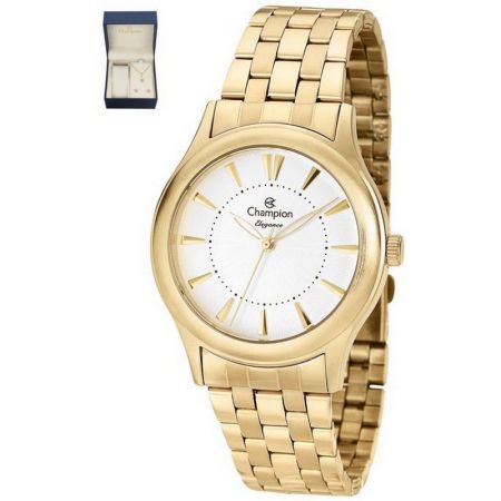 Relógio Champion Feminino Dourado Kit Semi Joia Elegance Analógico CN26475W
