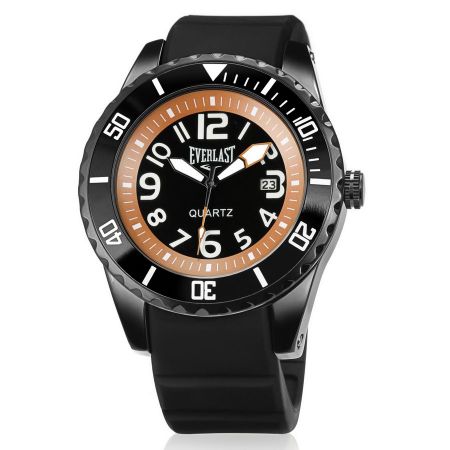 Relógio Everlast Masculino Silicone Preto Analógico Calendário E514