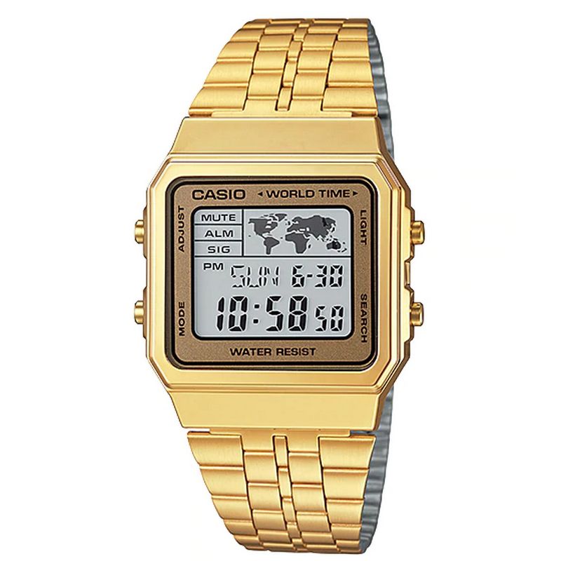 Relógio Casio Unissex Dourado Vintage Aço Inox Hora Mundi Digital A500WGA-9DF