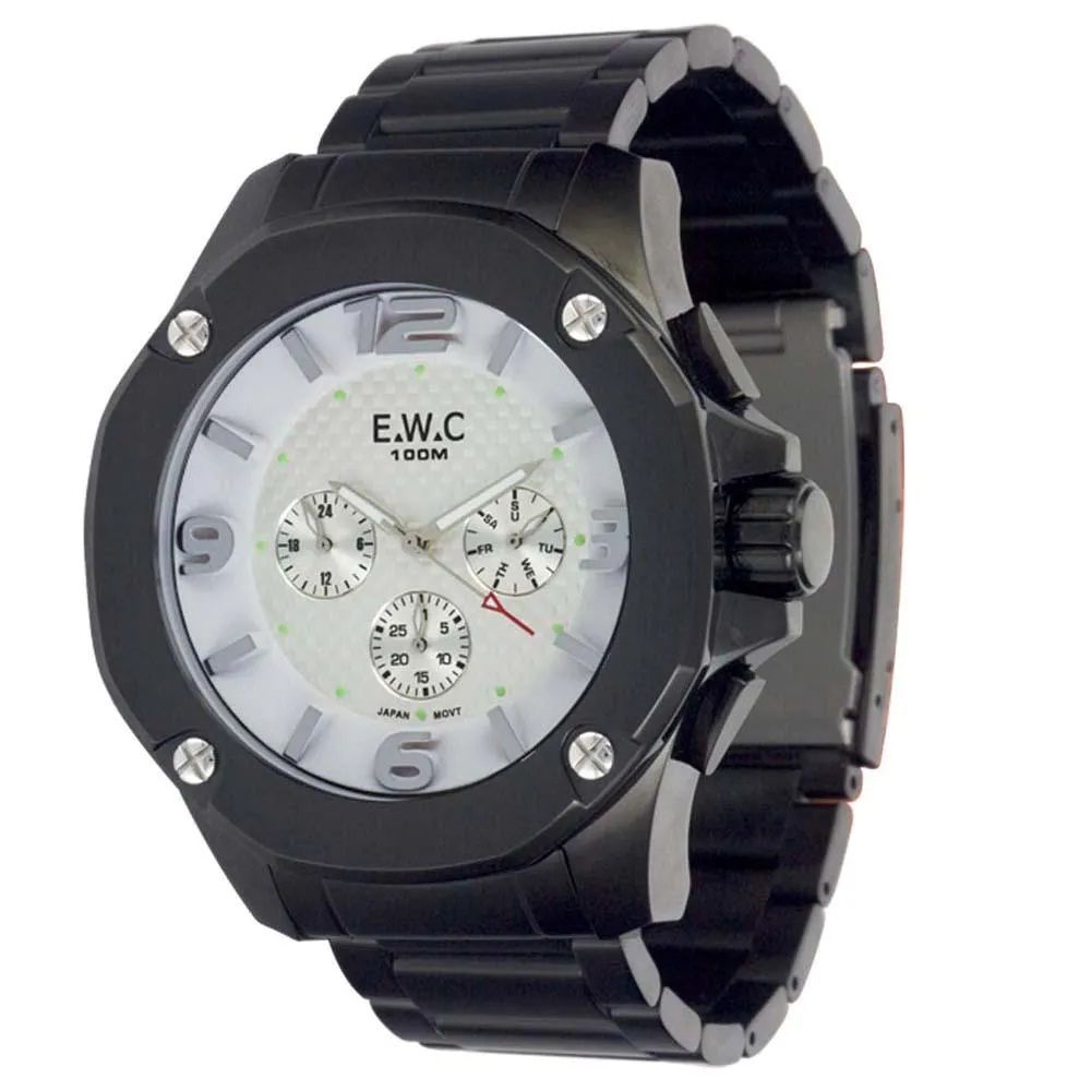 Relógio E.W.C Masculino Cronógrafo Preto Aço Inox Colossal EMT-14027-B