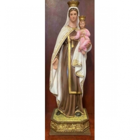 Nossa Senhora do Carmo com olhos de vidro e base de madeira - em gesso - 89cm