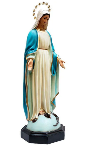 Nossa Senhora das Graças colorida com olhos de vidro - em resina - 65cm altura