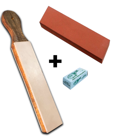 Kit Strop em couro + Pasta 145 g jacare + Pedra carborundum #400 Afiação e polimento de facas